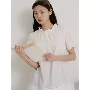 갤러리아 [BF6665C531]26SS러플넥 롱 기장 반소매 블라우스 - 화이트