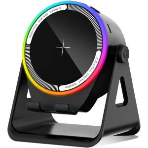 FBW RGB 조명 블루투스 데스크톱 폰 마운트, 무선 인덕션 스피커 스탠드, 블랙