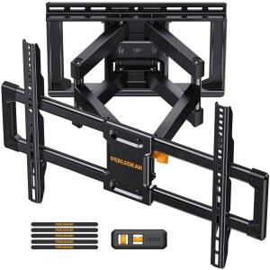 Perlegear UL, 최대 132파운드의 42-90인치 TV용 풀 모션 TV 월 마운트, 듀얼 관절 암이 장착된 헤비 듀티 도구 없는 부드러운 틸트, 스위블, 16인치 스터드 장착, VESA 600x400mm, PGLF8 탑재