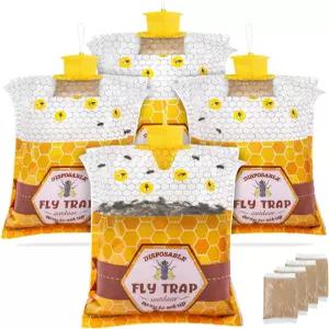 파티오를 위한 4팩 빅 플라이 트랩 야외 걸이 50g 미끼가 달린 일회용 파리 가방 헛간 말 목장 닭장을 벌레