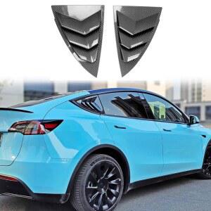 후면 창문 커버 루버 스포츠 스타일의 멋진 외관 장식 2019-2025 Tesla Model Y 액세서리 스크래치 방지 측면 커버, (탄소 섬유 패턴)