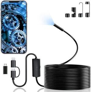 5.5MM 내시경 카메라 1920P HD 보어스코프 8개의 조절 가능한 LED 조명 반강성 스네이크 케이블 IP67 방수 IOS 및 ANDROID용 16.4피트 싱글 렌즈