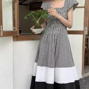 [하프클럽/]롱원피스 반팔 여름 데일리룩 배색