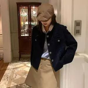 [하프클럽/]여성 노카라 트위드자켓 은장버튼 간절기 봄 가을 아우터