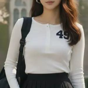 [하프클럽/]댄디코이라 봄티셔츠 긴소매 넘버티 봄스타일 데님코디 플리츠