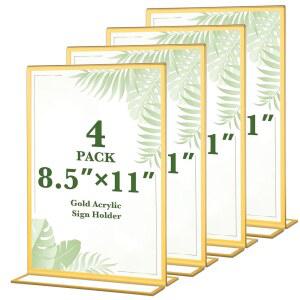 알펀 4팩 8 5x11인치 골드 릴 간판 홀더 양면 세로 스탠드 투명 액자 웨딩 테이블 번호를 위한 메뉴 디스플레이 레스토랑 파티 및 사무실 사진