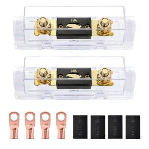 NILIGHT 2PCS 250A ANL 퓨즈 홀더 및 0 2 4 AWG 케이블용 와이어 러그로 전기적으로 보호됨 태양열 해양 블록 인버터 자동차 오디오 앰프 고전류 애플리케이션용 방수 기능 제공