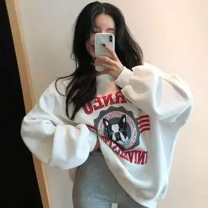 [하프클럽/]간절기 루즈핏 멍멍이 프린팅 맨투맨 티셔츠