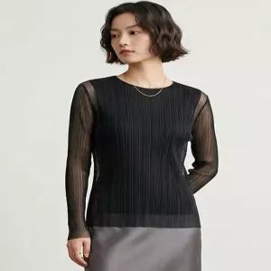 [벤자][BENJA] 플리츠 시스루 라운드넥 긴팔 블라우스 4컬러