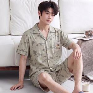 원픽 남성 잠옷 여름 만화 곰 모조 면화 빅사이즈 가정 의류 반팔 정장
