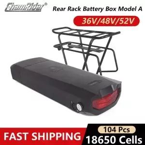 ChamRider 후면 랙 박스 전기 자전거 배터리 48V 케이스 36V 더블 레이어 러기지 5V USB 10S10P 13S9P