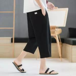남성 여름 면 마 캐주얼 반바지 얇은 리넨 트레이닝 7부 바지