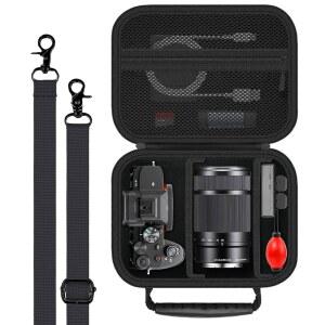 소니 알파 7 II III IV /7R V & 캐논 EOS R50 / R6 마크 R8 REBEL T7 카메라용 HESPLUS 하드 트래블 케이스 - 메시 포켓 조절 가능한 칸막이 및 분리 어깨 스트랩이 있는 보호 가방 블랙