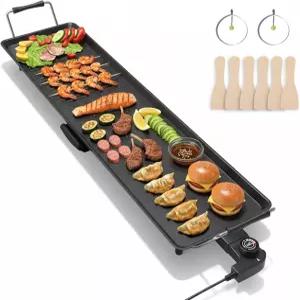 큐엔 39.5인치 전기 그릴 테판야키 1400W 대형 논스틱 표면 지능형 온도 조절 청소하기 쉽습니다 팬케이크