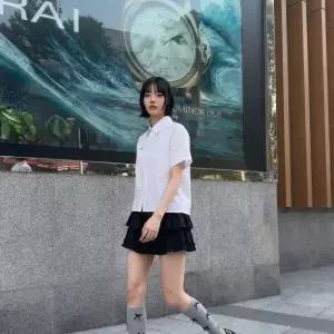 /옷자락 여자 캐주얼 루즈핏 리본 반팔 셔츠