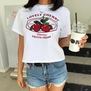 /옷자락 여자 체리반팔티 프린팅 면 티셔츠