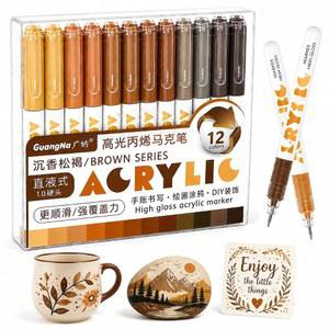 아마마오 12 브라운 컬러 아크릴 젤 펜 1.0MM 하드 팁과 부드러운 잉크 흐름이 포함된 세트 암석 페인팅용 파인 팁 글렛 저널링 색칠 드로잉 및 스크랩북