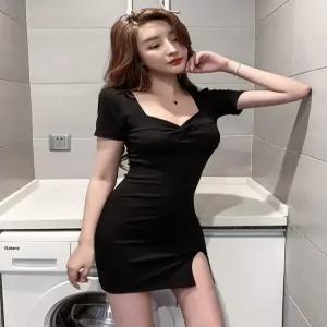 여자 원피스 파티 의상 클럽룩 슬림핏 반팔 연말룩