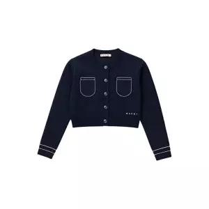 [MARNI]키즈 여성 로고 자수 포켓 스티치 가디건 네이비 M01735 M00X8 0M860