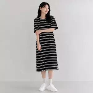 [라일리여성의류] Rly 캐주얼 단가라 반팔치마 자연스러운 핏 줄무늬 원