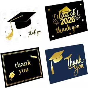 팬시 랜드 2026 졸업 감사 카드 봉투 포함 24팩 골드 포일 노트 친구 가족 파티 연말 공급 축하