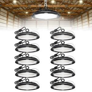 하이퍼라이트 UFO LED 하이 베이 조명: 150W 19500LM 상점 조명, 6피트 플러그 포함 - 5000K IP65 창고 조명 워크숍 스타디움 차고 10팩