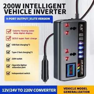12V/24V 220V 자동차 인버터 6 USB 포트 디지털 디스플레이 소켓 다기능 고전력 전력 변환기