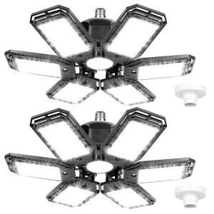 루야타 2팩 LED 차고 조명 200W 변형 가능한 20 000LM 천장 조명에 가까운 6500 000 초밝은 작업장 조명, 창고 다락방을 위한 6개의 조절 패널 포함