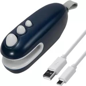 미니 백 씰러 2 in 1 히트 및 커터 USB-C 충전식 휴대용 핸드헬드 칩 백용 식품 진공 보관 블루