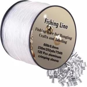 강력한 투명 보이지 않는 매달린 와이어 0.8mm 75Lb 754피트 230m 나일론 낚싯줄 공예용 알루미늄 크림핑