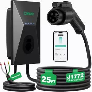 25FT 케이블 전기 자동차 충전소가 있는 칼리온 레벨 2 EV 충전기-EV 벽걸이 50Amp 240V WiFi 유선 연결