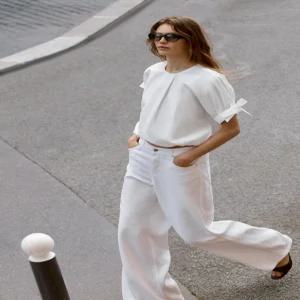 ZARA 벌룬 슬리브 리본 탑 - 화이트 4387/054/250