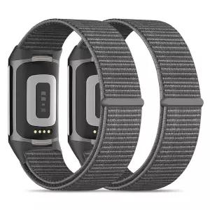 Fitbit Charge 5/Fitbit 6과 호환되는 나일론 시계 밴드 2팩, 여성용 남성용, 벨크로 스포츠 운동 교체 소