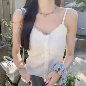 [하프클럽/]여성 시스루 버튼 레이스 브라 캡 나시 일체형 민소매