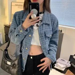 여성봄자켓 트랜디 여유 핏 여성 데님 카라 간절기 트위드 자켓
