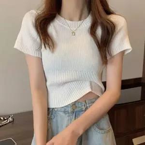[하프클럽/]골지 슬림핏 반팔 니트 크롭 티셔츠 여름 데일리룩