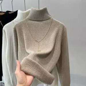 [하프클럽/]여성 겨울 기모 폴라티 루즈핏 풀오버 긴팔 니트 티셔츠 목폴라