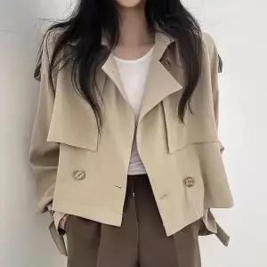 간절기자켓 여성 봄 가을 숏 트렌치자켓 더블 단추 크롭 기장