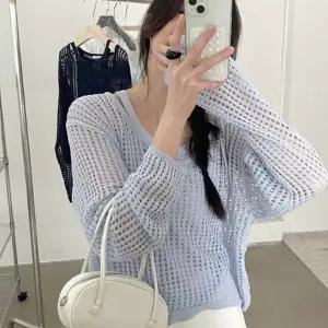 [하프클럽/]여성 데일리 니트 긴팔 티셔츠 펀칭 레이어드 오버핏 루즈핏 가