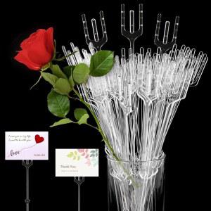 CCINEE 100pcs 플라스틱 플로럴 픽 카드 홀더 클리어 포크 모양의 플라워 플레이스 결혼 부케 생일 파티 용품용 스트레이트 헤드 클립, 9인치