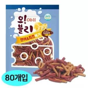 [펫] 1박스 강아지 간식 오블리 치즈버거 80개입 연어x100g
