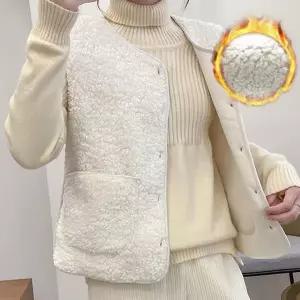 [하프클럽/셀럽하우스]간절기 베스트 여자 보온 포켓 브이넥 양털 후리스