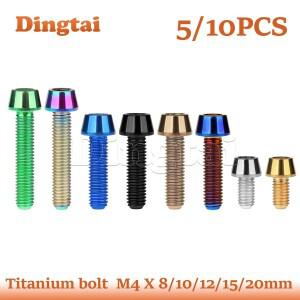 딩타이 티타늄 볼트 5/10개 M4x8/12/15/20mm 알렌 키 테이퍼 헤드 스크류 자전거 스템 시트포스트용