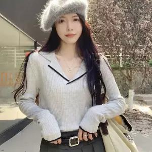 [하프클럽/]골지니트 브이넥 카라 골지 니트