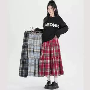 [하프클럽/]데일리스커트 체크 캉캉 플레어 밴딩 스커트