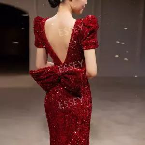 연말파티드레스 이브닝파티 버건디 콩쿨 연주회 웨딩 옷 송년회 레드드레스