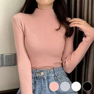 기본 골지니트 여성 반목 폴라티 슬림핏 긴팔 이 GWM 반폴라