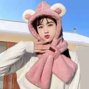 귀여운 모자 머플러 겨울 곰돌이 털 목도리 넥워 GWM 모자목도리