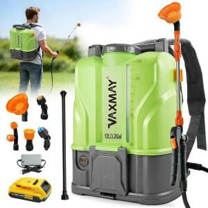 VAXMAY 배터리 구동 백팩 분무기 3.2갤런 디월트 20V 배터리와 호환되는 100PSI 전기 정원 분무기 지팡이 2개 노즐 5개 2.0AH 및 충전기 포함 위드 야드