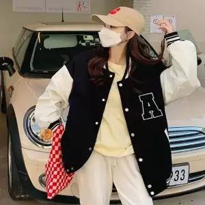 [하프클럽/셀럽하우스]여자 캐주얼 과잠 스타일 야구점퍼 귀여운 바시티자켓
